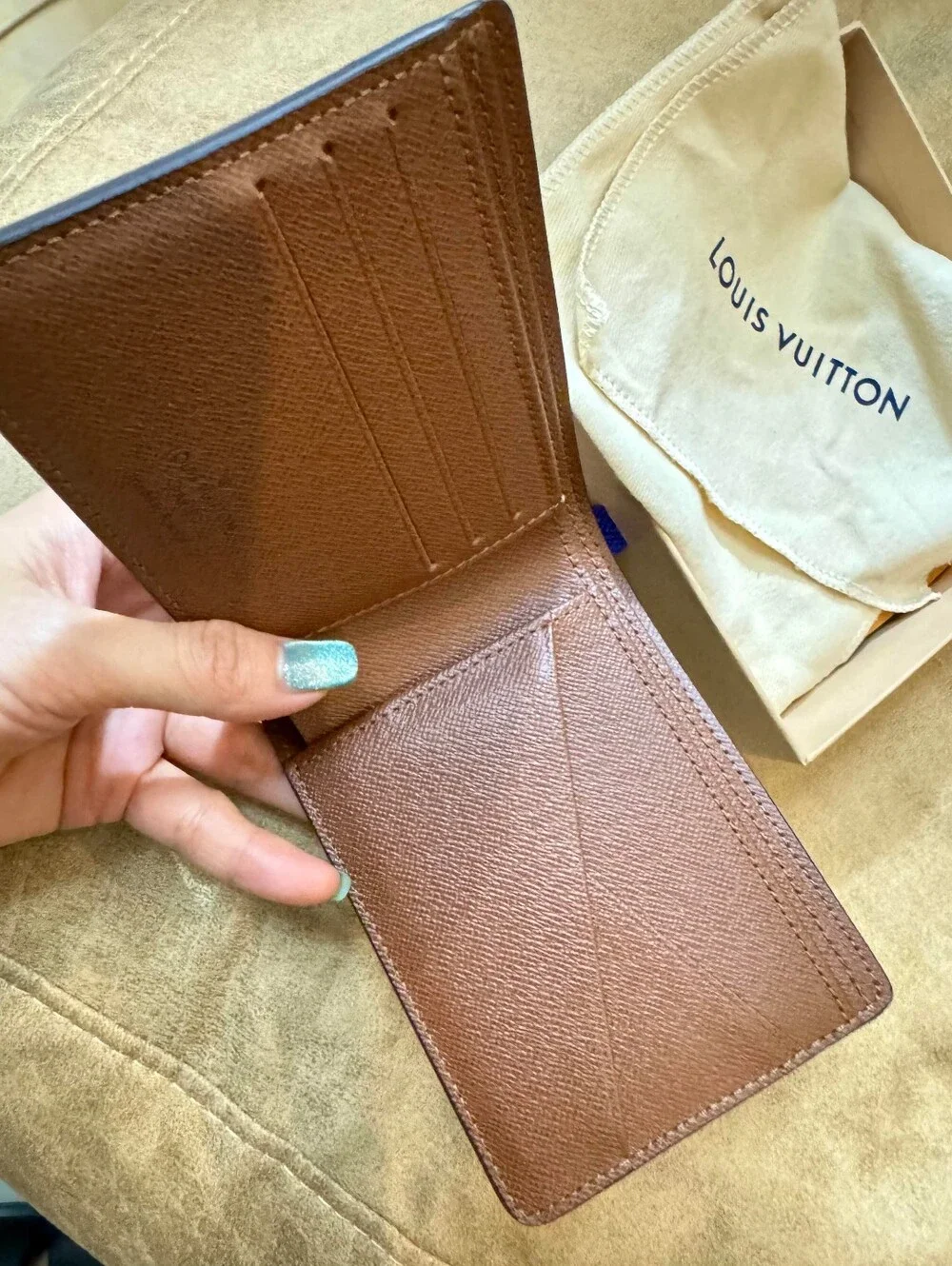 Louis Vuitton Brown Textured Leather Bi-Fold Card Holder Wallet